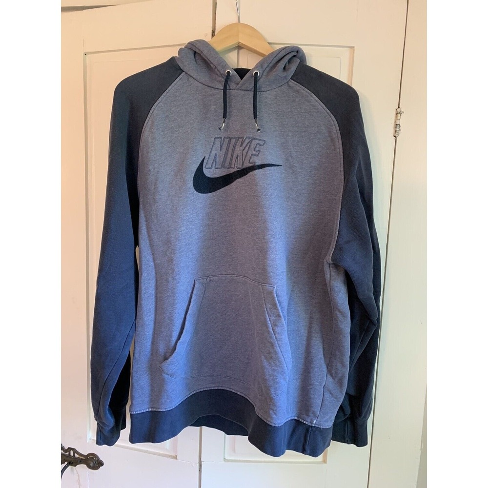 Nike Hoodie Men's Large Blue Grunge Swoosh Distressed Streetwear READ